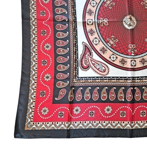 💖 Satin Oversized Square Red Paisley Floral Scarf Hair Neck Classic Accessory - Picture 8 of 17
